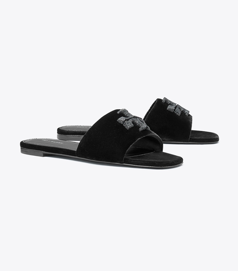 Tory Burch designer sandals Eleanor Pavé Slide in PERFECT BLACK angle
