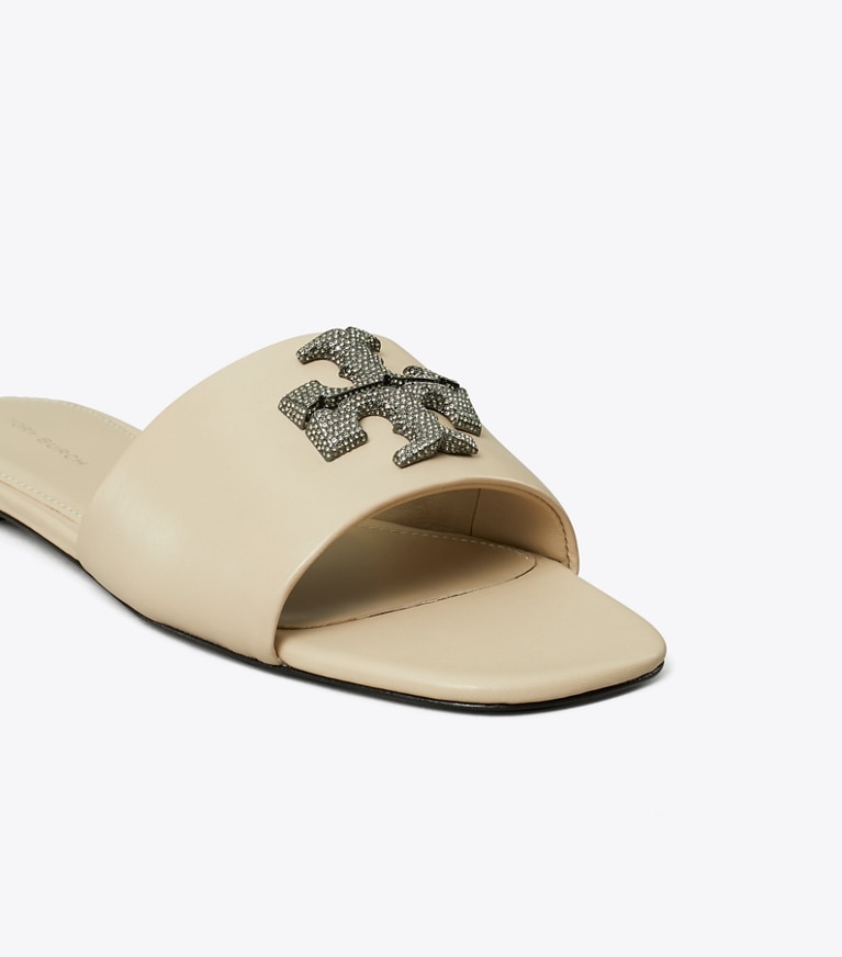 Tory Burch designer sandals Eleanor Pavé Slide in STONE GRAY angle