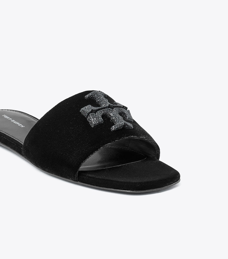 Tory Burch designer sandals Eleanor Pavé Slide in PERFECT BLACK detail