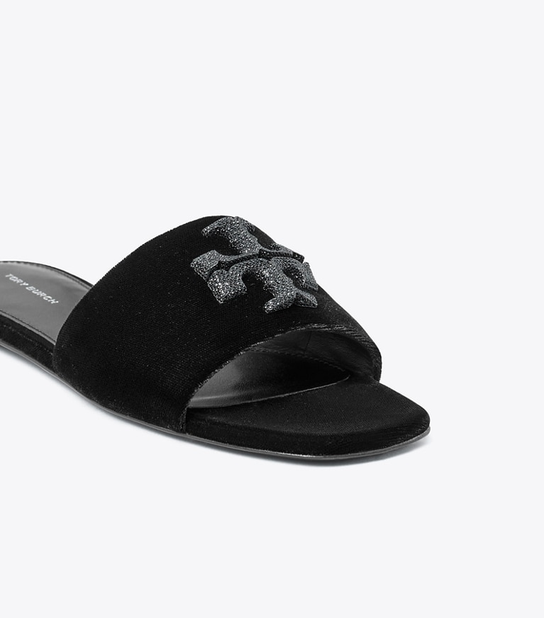 Tory Burch designer sandals Eleanor Pavé Slide in PERFECT BLACK angle