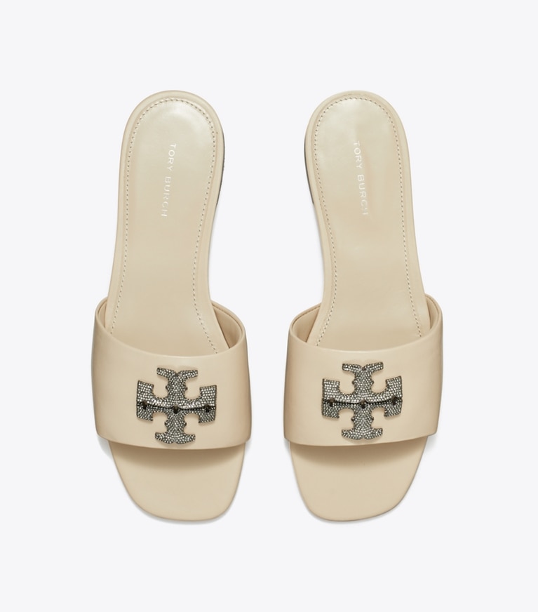 Tory Burch designer sandals Eleanor Pavé Slide in STONE GRAY angle