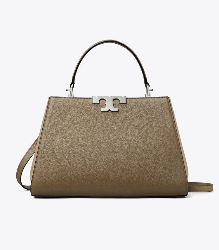 Tory Burch designer satchels Eleanor Pebbled Satchel in Wild Mushroom front
