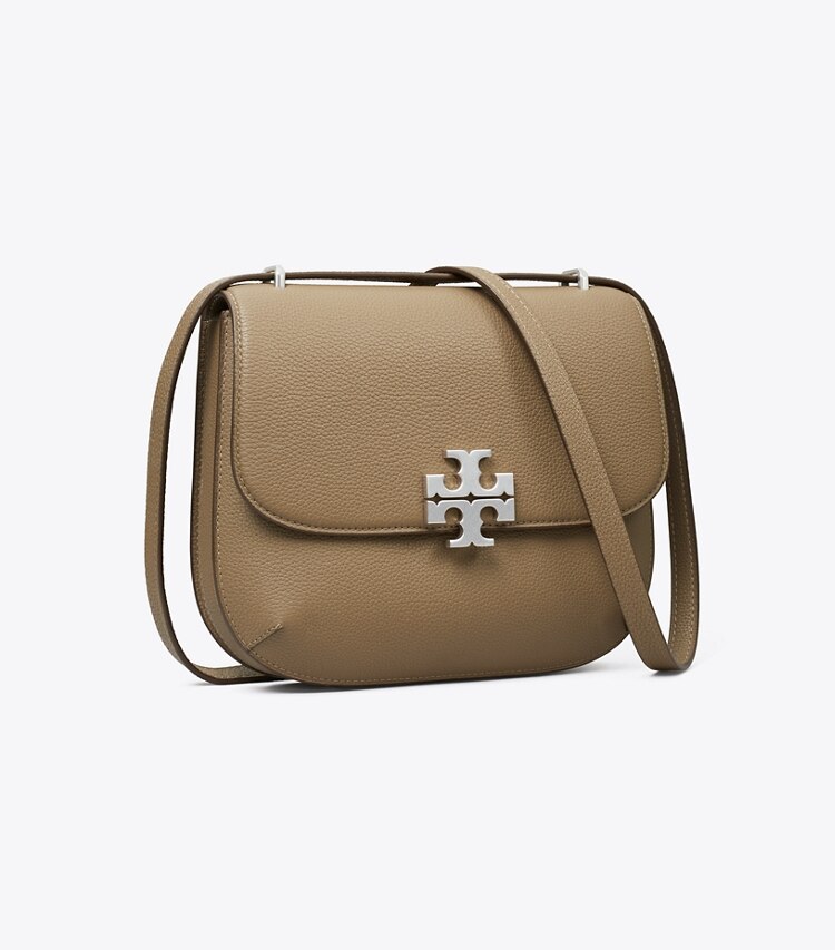 Tory Burch designer shoulder bags Eleanor Pebbled Slim Saddlebag in Wild Mushroom angle