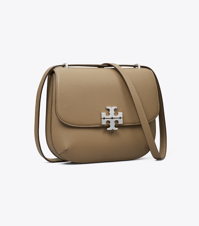 Tory Burch designer shoulder bags Eleanor Pebbled Slim Saddlebag in Wild Mushroom angle