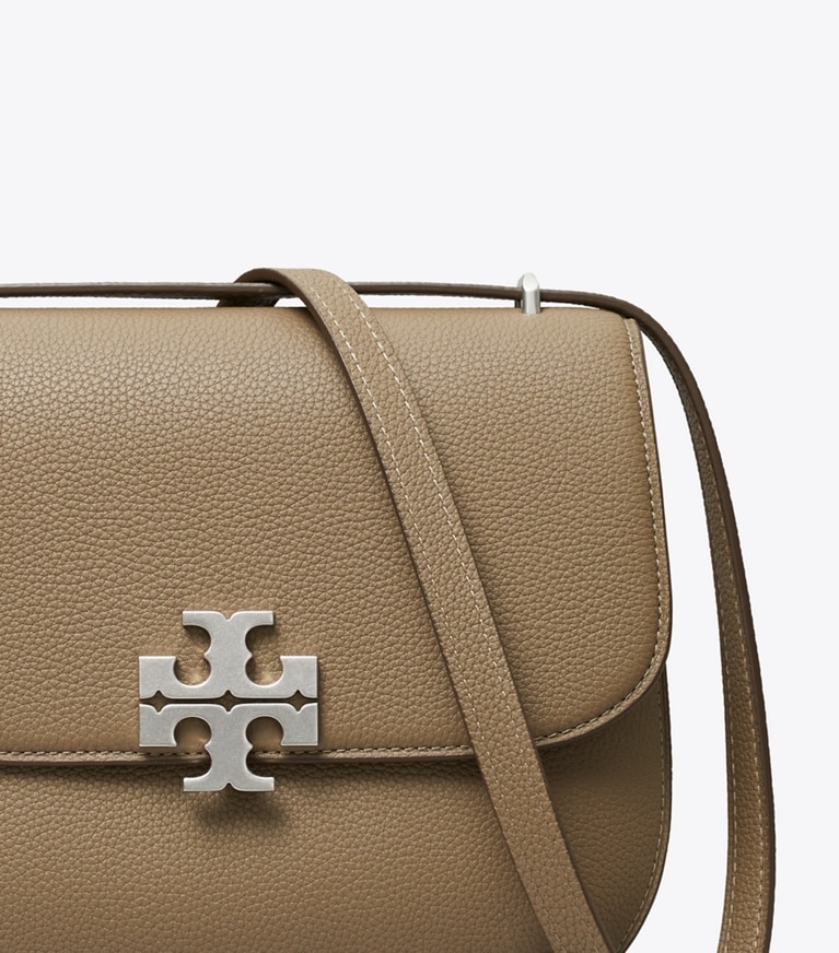 Tory Burch designer shoulder bags Eleanor Pebbled Slim Saddlebag in Wild Mushroom detail