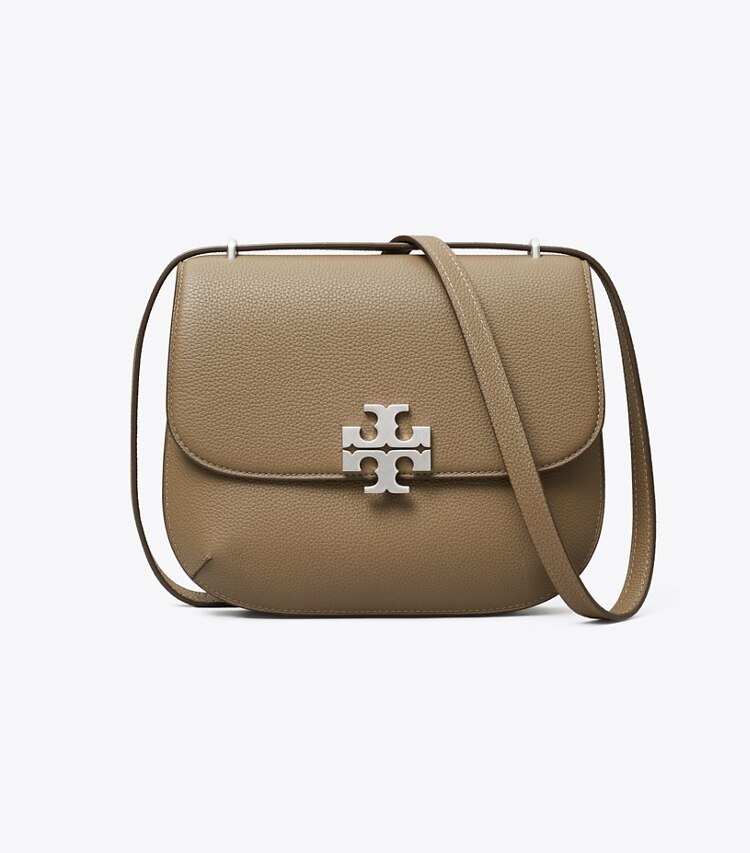 Tory Burch designer shoulder bags Eleanor Pebbled Slim Saddlebag in Wild Mushroom front