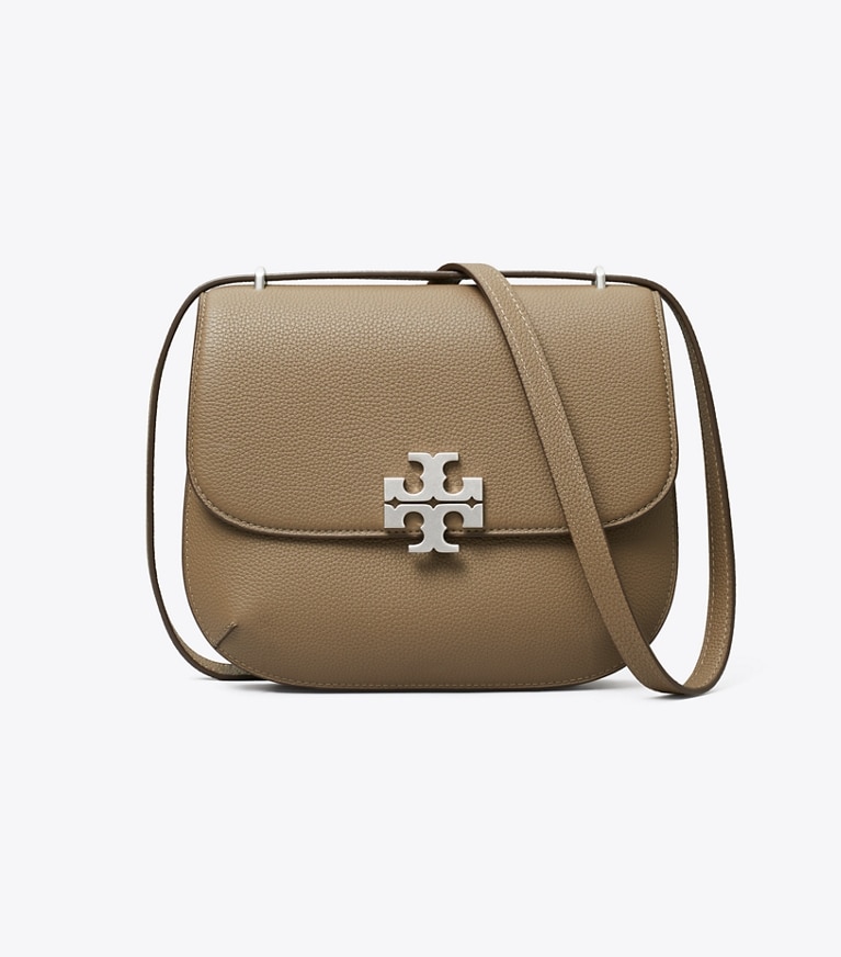 Tory Burch designer shoulder bags Eleanor Pebbled Slim Saddlebag in Wild Mushroom front