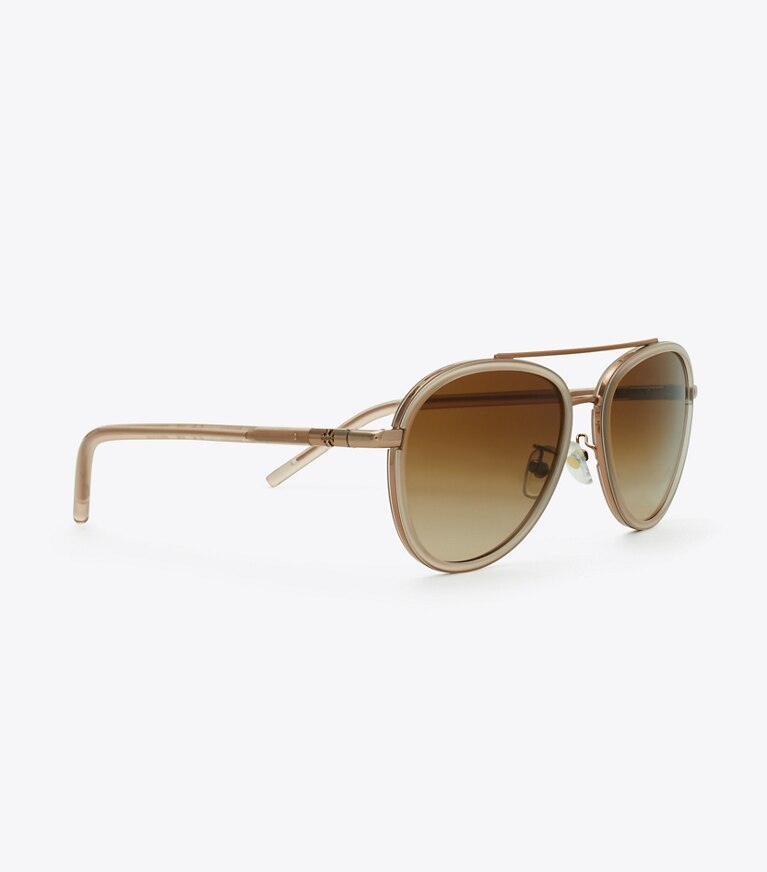 Tory Burch designer sunglasses & eyewear Eleanor Pilot Sunglasses in SHINY ROSE GOLD/BROWN GRADIENT front