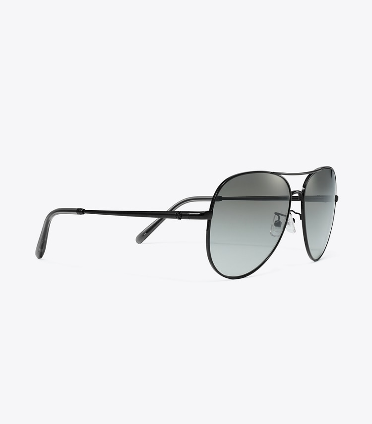 Tory Burch designer sunglasses & eyewear Eleanor Pilot Sunglasses in BLACK/GREY GRADIENT detail