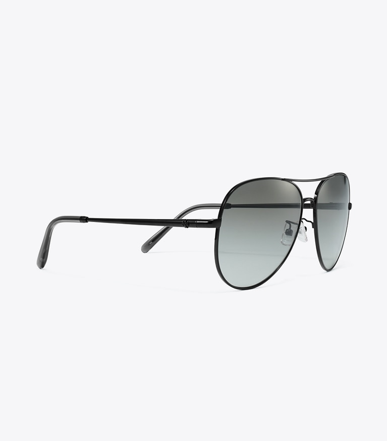 Tory Burch designer sunglasses & eyewear Eleanor Pilot Sunglasses in BLACK/GREY GRADIENT front
