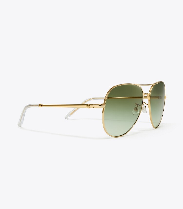 Tory Burch designer sunglasses & eyewear Eleanor Pilot Sunglasses in GOLD/GREEN GRADIENT detail