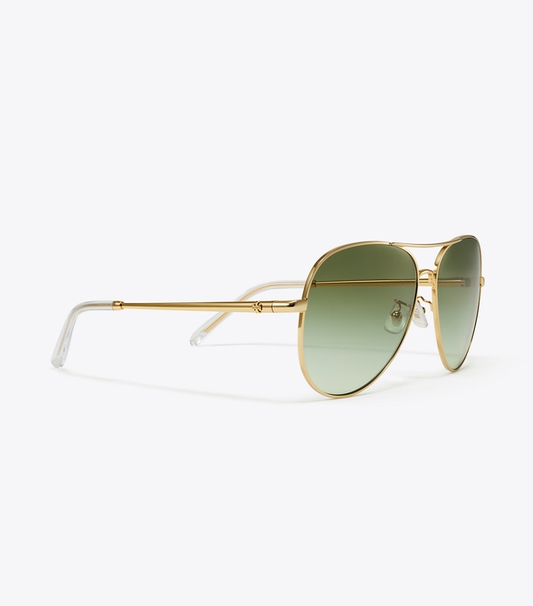 Tory Burch designer sunglasses & eyewear Eleanor Pilot Sunglasses in GOLD/GREEN GRADIENT front
