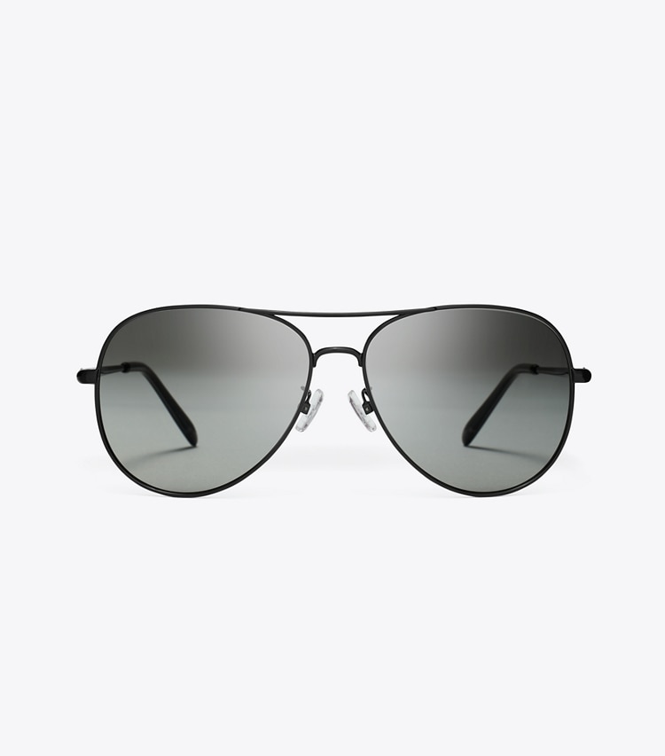 Tory Burch designer sunglasses & eyewear Eleanor Pilot Sunglasses in BLACK/GREY GRADIENT front