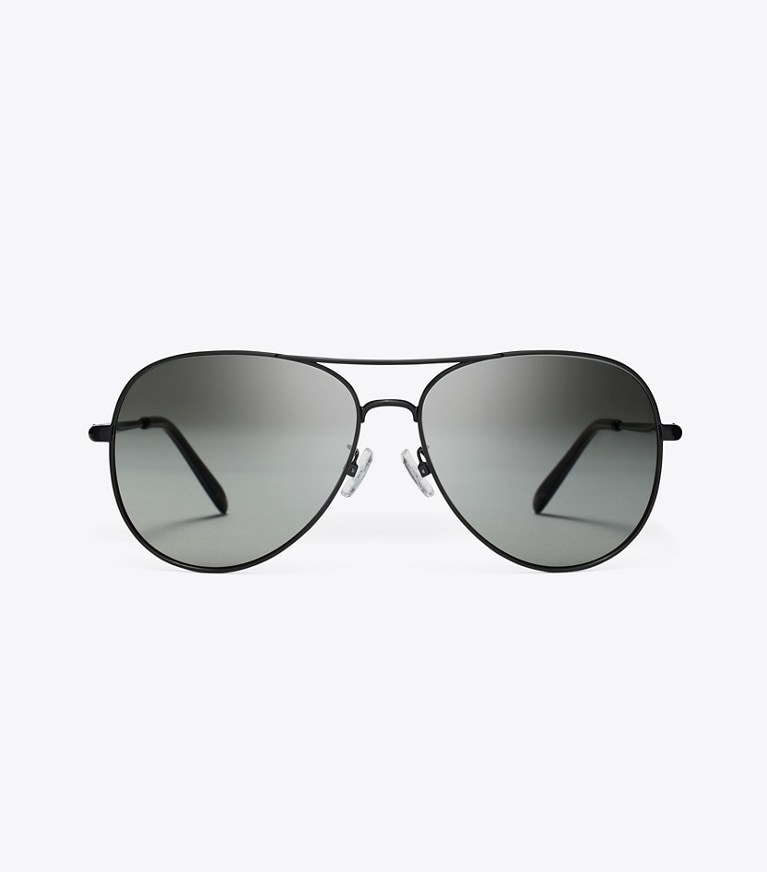 Tory Burch designer sunglasses & eyewear Eleanor Pilot Sunglasses in BLACK/GREY GRADIENT front