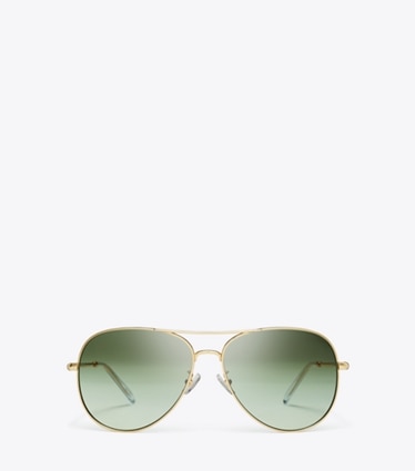 Tory Burch designer sunglasses & eyewear Eleanor Pilot Sunglasses in GOLD/GREEN GRADIENT front