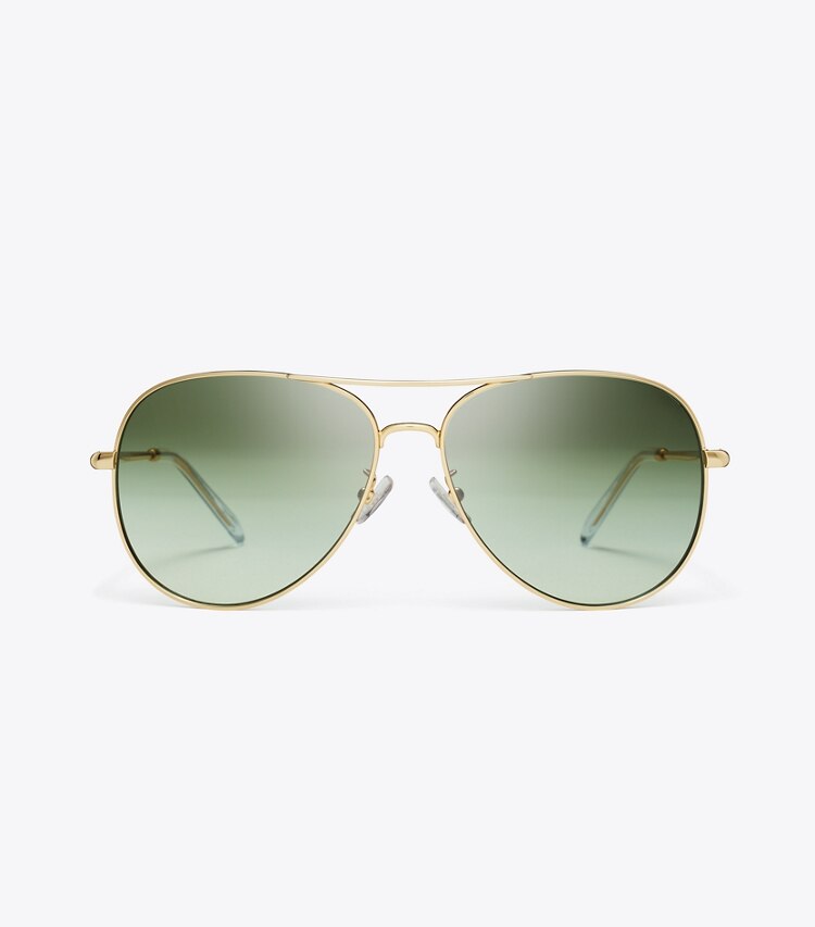 Tory Burch designer sunglasses & eyewear Eleanor Pilot Sunglasses in GOLD/GREEN GRADIENT front