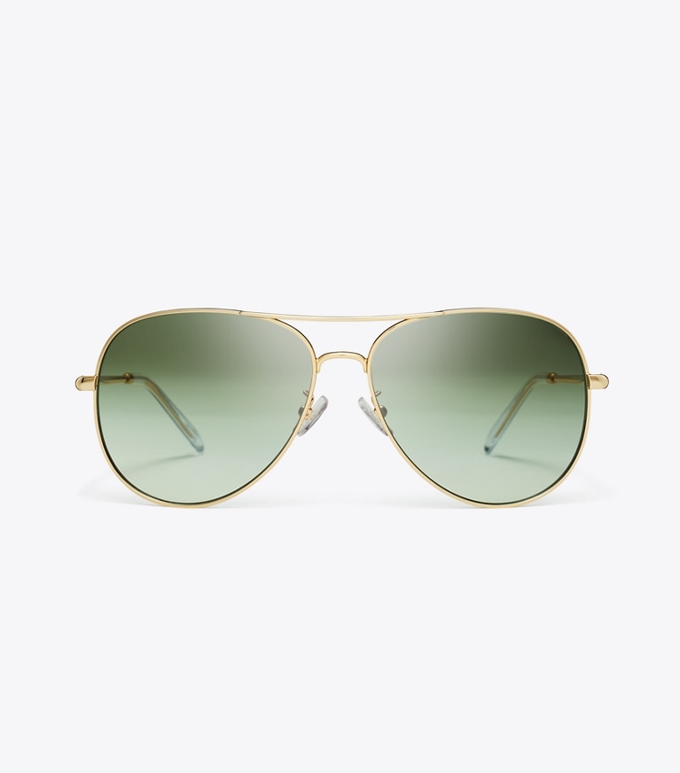 Tory Burch designer sunglasses & eyewear Eleanor Pilot Sunglasses in GOLD/GREEN GRADIENT front