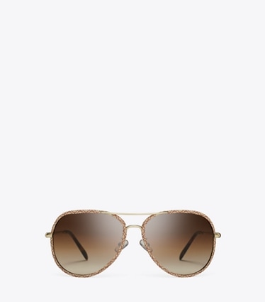Tory Burch designer sunglasses & eyewear Eleanor Pilot Sunglasses in LIGHT GOLD/T MONOGRAM/BROWN GRADIENT front