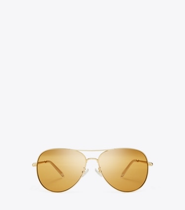 Tory Burch designer lunettes Eleanor Pilot Sunglasses in GOLD/ORANGE front