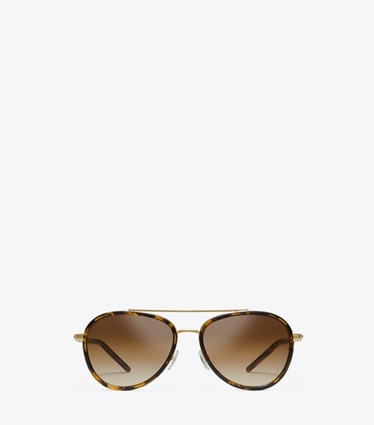 Tory Burch designer sunglasses & eyewear Eleanor Pilot Sunglasses in DARK TORTOISE front