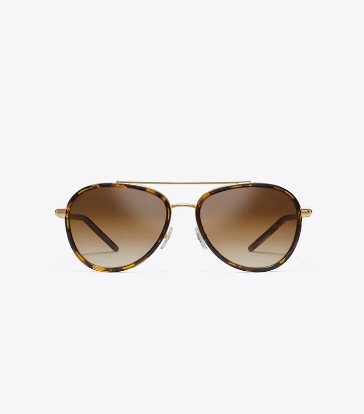 Tory Burch designer sunglasses & eyewear Eleanor Pilot Sunglasses in DARK TORTOISE front
