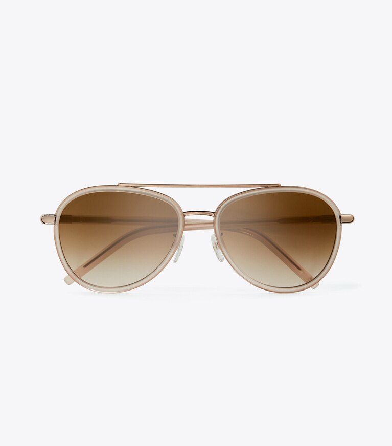 Tory Burch designer sunglasses & eyewear Eleanor Pilot Sunglasses in SHINY ROSE GOLD/BROWN GRADIENT front
