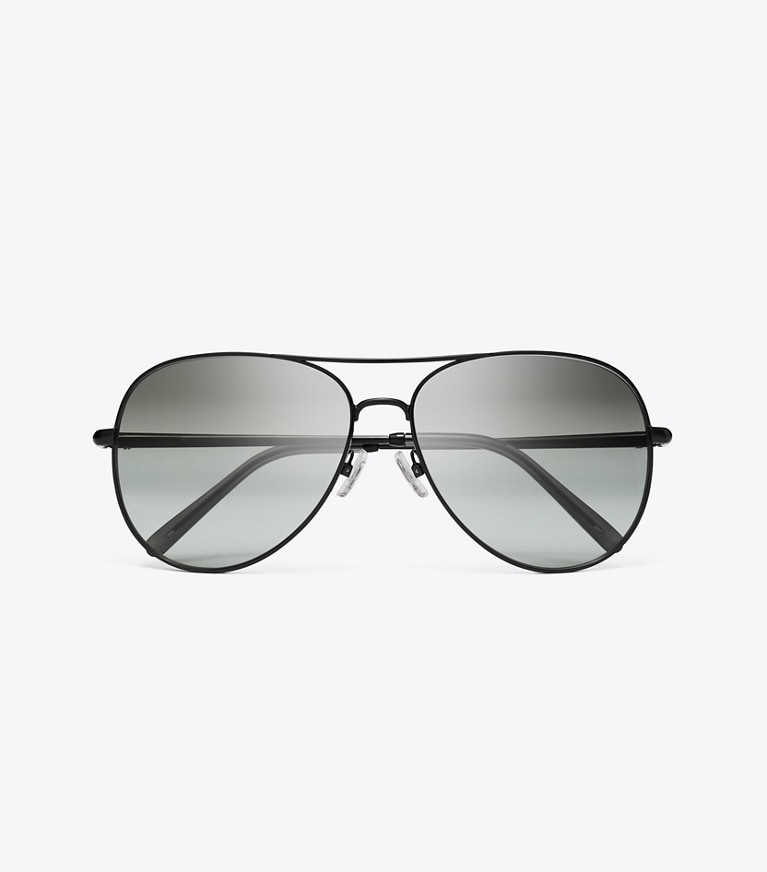 Tory Burch designer sunglasses & eyewear Eleanor Pilot Sunglasses in BLACK/GREY GRADIENT front
