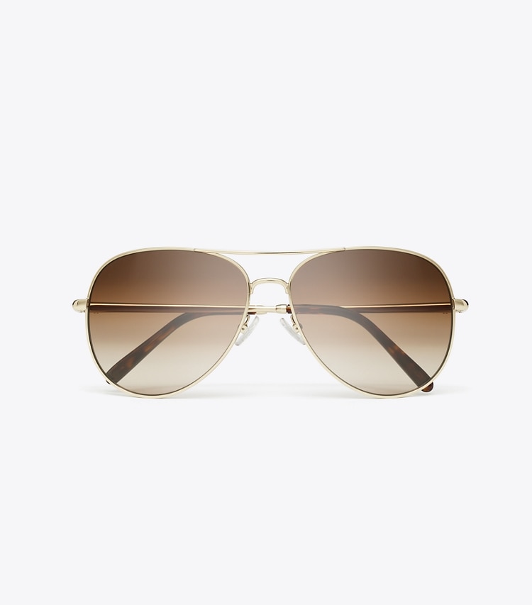 Tory Burch designer sunglasses & eyewear Eleanor Pilot Sunglasses in SHINY LIGHT GOLD/BROWN GRADIENT overhead