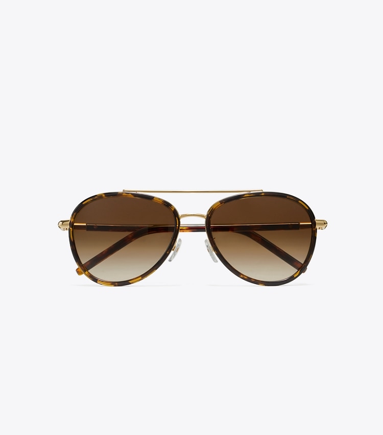 Tory Burch designer sunglasses & eyewear Eleanor Pilot Sunglasses in DARK TORTOISE overhead