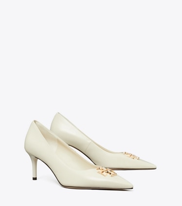 Tory Burch designer heels Eleanor Pump in LIGHT CREAM / GOLD angle