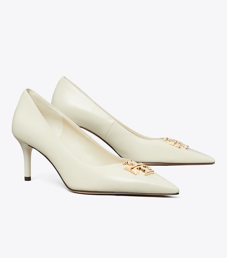 Tory Burch designer heels Eleanor Pump in LIGHT CREAM / GOLD angle