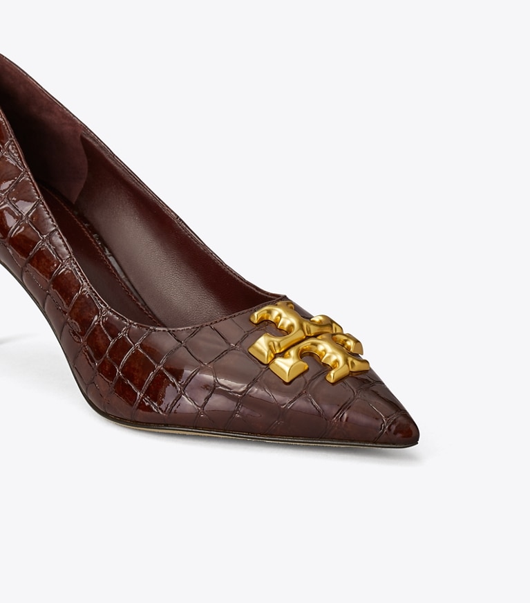 Tory Burch designer heels Eleanor Pump in BROWN CROC / GOLD angle