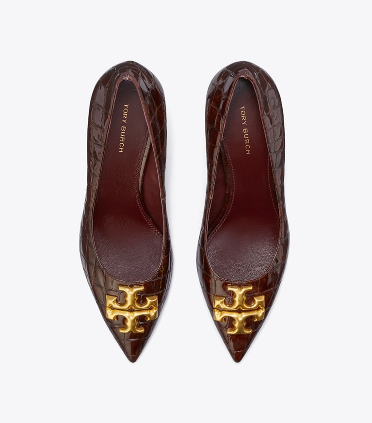 Tory Burch designer heels Eleanor Pump in BROWN CROC / GOLD angle