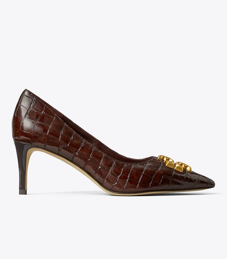 Tory Burch designer heels Eleanor Pump in BROWN CROC / GOLD side