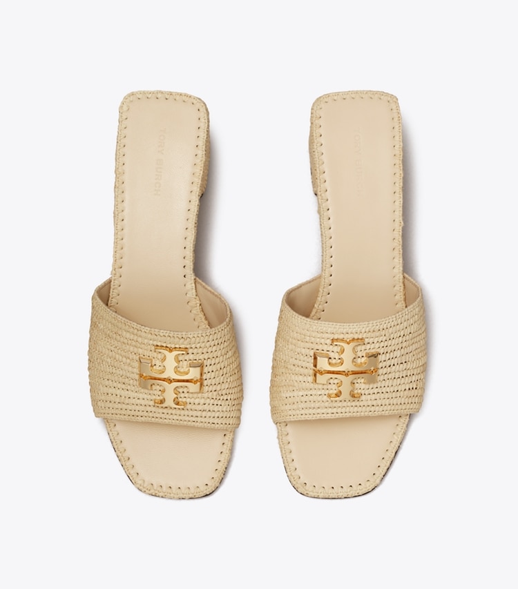 Tory Burch designer sandals Eleanor Raffia Heeled Sandal in NATURAL / GOLD overhead