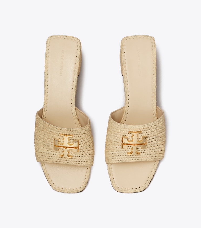 Tory Burch designer sandals Eleanor Raffia Heeled Sandal in NATURAL / GOLD overhead