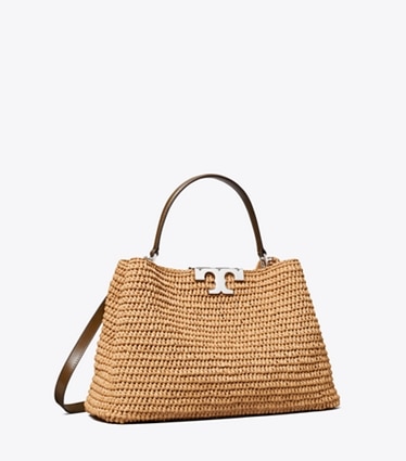 Tory Burch designer satchels Eleanor Raffia Satchel in Honeycomb angle