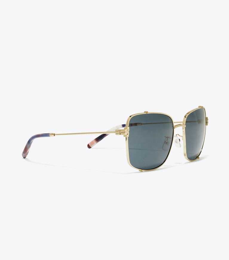 Tory Burch designer sunglasses & eyewear Eleanor Rectangle Sunglasses in SHINY LIGHT GOLD/DARK GREY front