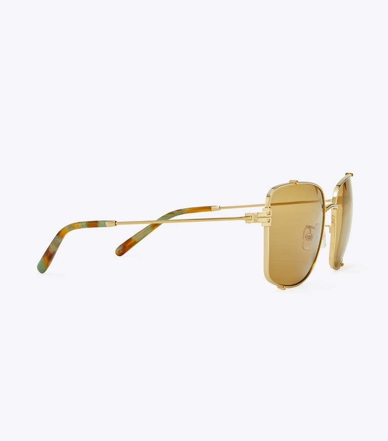 Tory Burch designer sunglasses & eyewear Eleanor Rectangle Sunglasses in SHINY GOLD/OCHRE front
