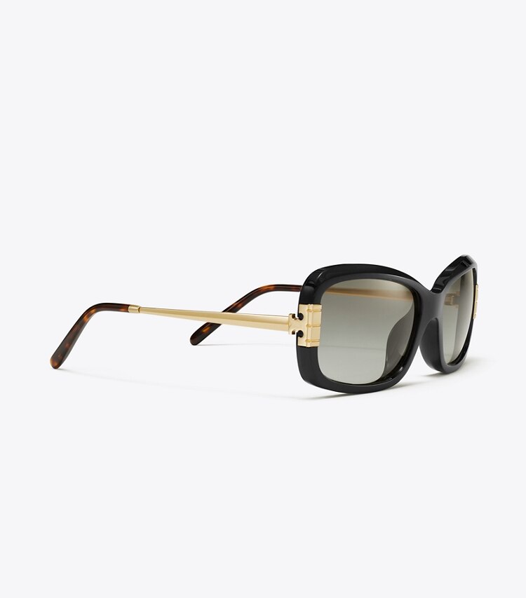 Tory Burch designer sunglasses & eyewear Eleanor Rectangle Sunglasses in BLACK/GREY GRADIENT detail