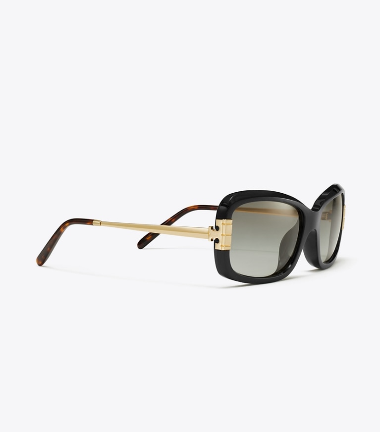 Tory Burch designer sunglasses & eyewear Eleanor Rectangle Sunglasses in BLACK/GREY GRADIENT detail