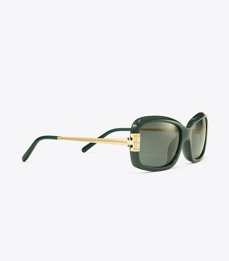 Tory Burch designer sunglasses & eyewear Eleanor Rectangle Sunglasses in DARK GREEN/DARK GREY front