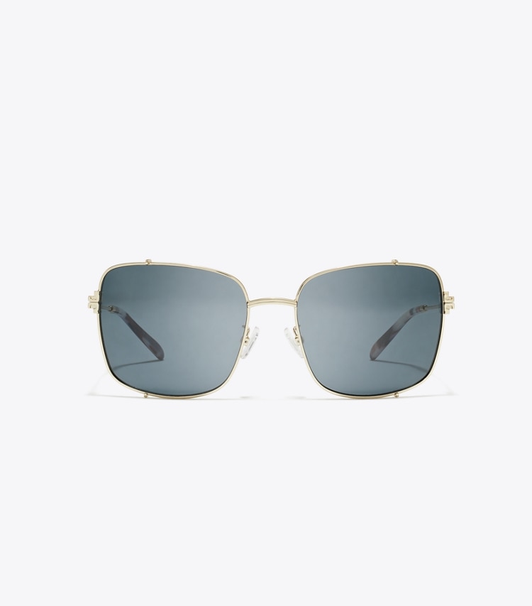 Tory Burch designer sunglasses & eyewear Eleanor Rectangle Sunglasses in SHINY LIGHT GOLD/DARK GREY front