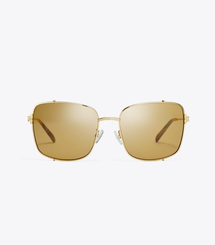 Tory Burch designer sunglasses & eyewear Eleanor Rectangle Sunglasses in SHINY GOLD/OCHRE front