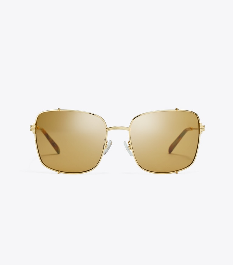 Tory Burch designer sunglasses & eyewear Eleanor Rectangle Sunglasses in SHINY GOLD/OCHRE front