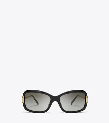 Tory Burch designer sunglasses & eyewear Eleanor Rectangle Sunglasses in BLACK/GREY GRADIENT front