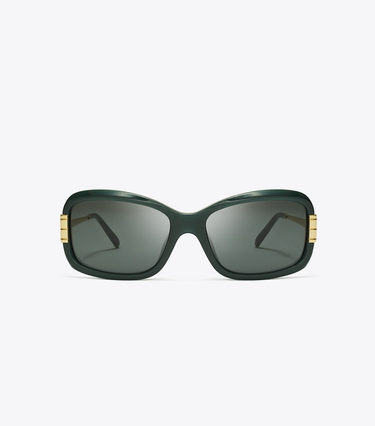 Tory Burch designer sunglasses & eyewear Eleanor Rectangle Sunglasses in DARK GREEN/DARK GREY front