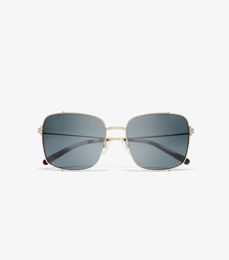 Tory Burch designer sunglasses & eyewear Eleanor Rectangle Sunglasses in SHINY LIGHT GOLD/DARK GREY overhead