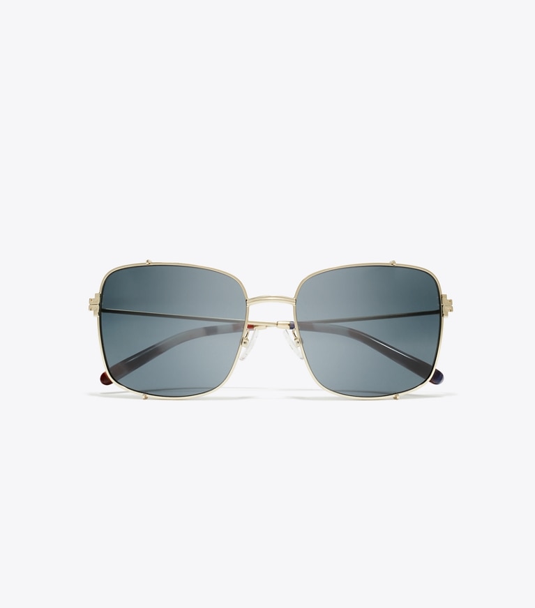 Tory Burch designer sunglasses & eyewear Eleanor Rectangle Sunglasses in SHINY LIGHT GOLD/DARK GREY front