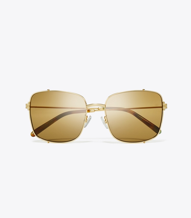 Tory Burch designer sunglasses & eyewear Eleanor Rectangle Sunglasses in SHINY GOLD/OCHRE overhead
